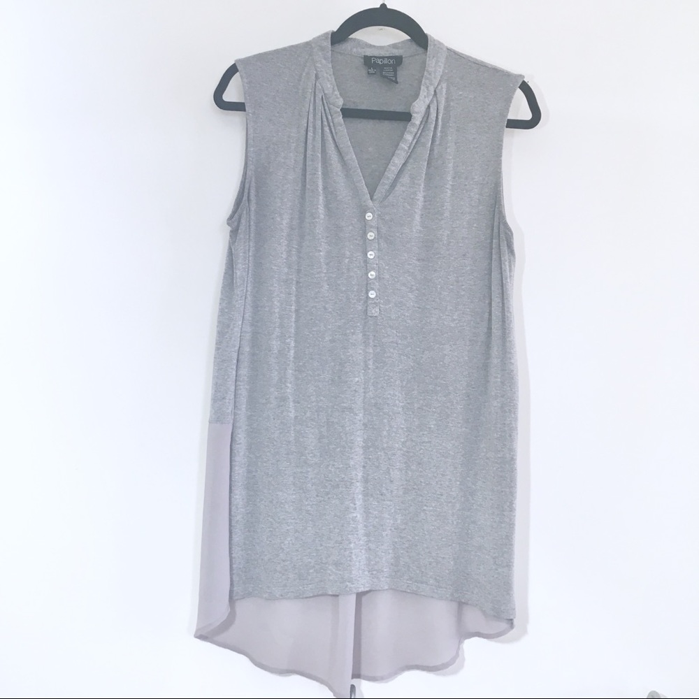 Papillon high low grey sleeveless tunic top size L